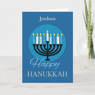 Individuelle Name Hanukkah Menorah auf Dunkelblau Karte