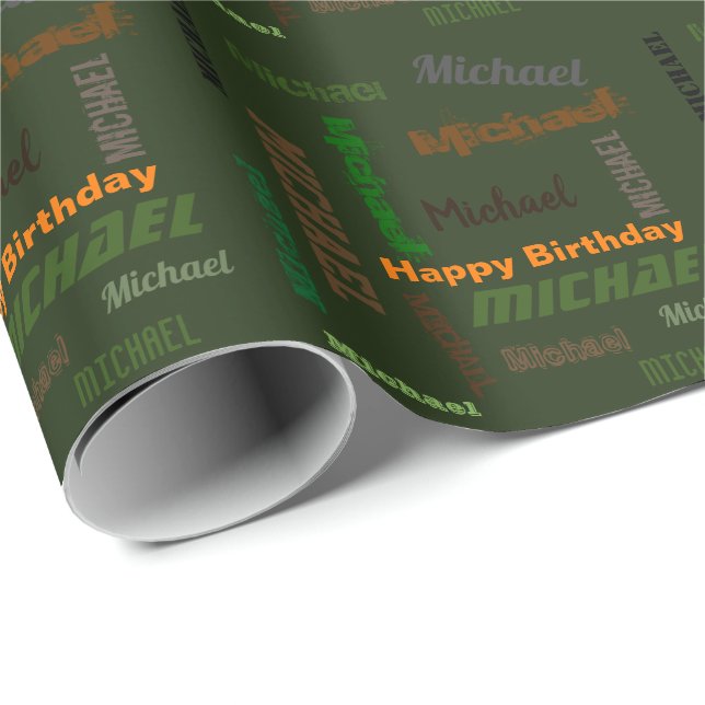 Individuelle Name Happy Birthday Geschenkpapier (Rolleneckpunkt)