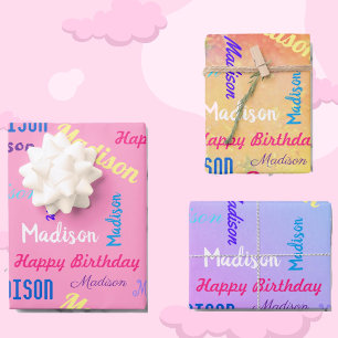Individuelle Name Happy Birthday Girl's Gift Geschenkpapier Set