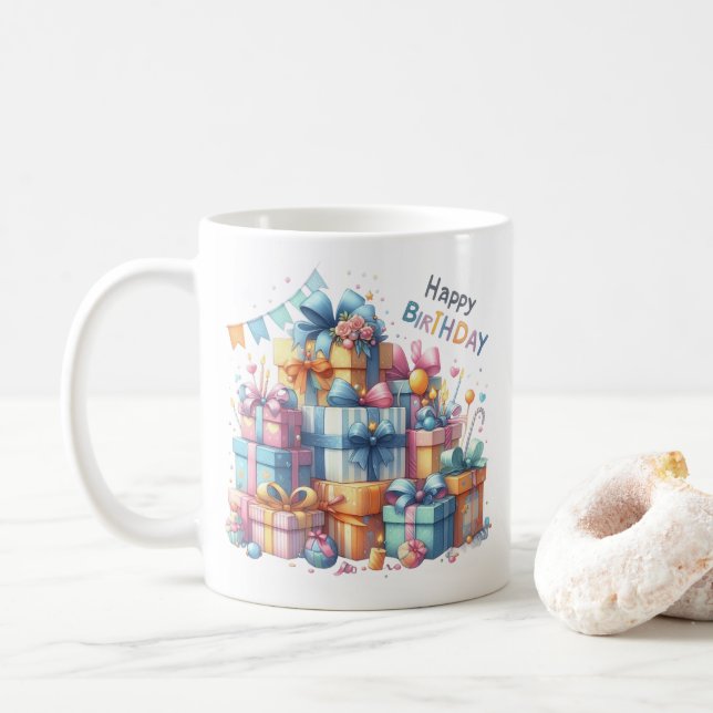 Individuelle Name Happy Birthday Kaffeetasse (Mit Donut)