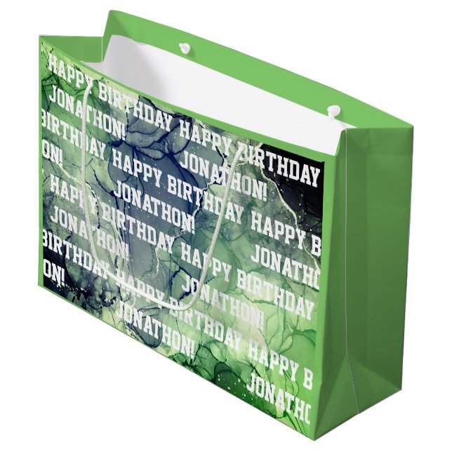 Individuelle Name Happy Birthday Masculine Green Große Geschenktüte (Vorderseite Schrägansicht)