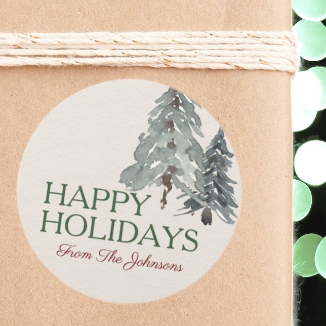 Individuelle Name Happy Holidays Wasserfarbene Pin Runder Aufkleber (Von Creator hochgeladen)