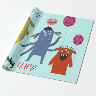 INDIVIDUELLE NAME HAPPY MONSTER BIRTHDAY Wrapping  Geschenkpapier