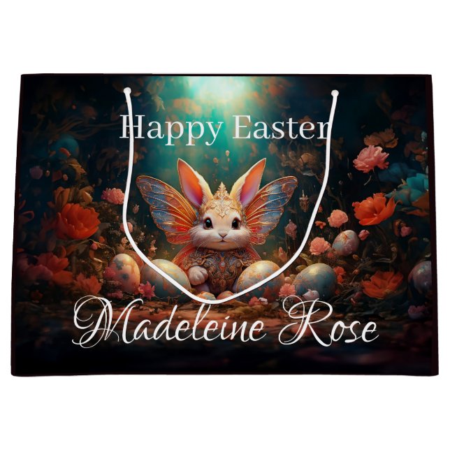 Individuelle Name Happy Osterfest Bunny mit Ostere Große Geschenktüte (Vorderseite)