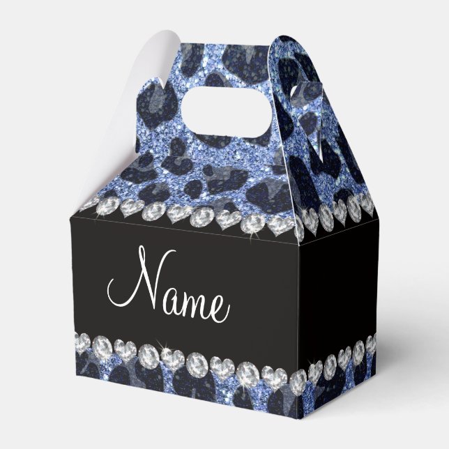 Individuelle Name hellblauer Glitzer Leopard Geschenkschachtel (Vorderseite)