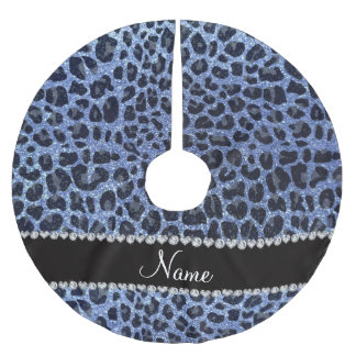 Individuelle Name hellblauer Glitzer Leopard Polyester Weihnachtsbaumdecke