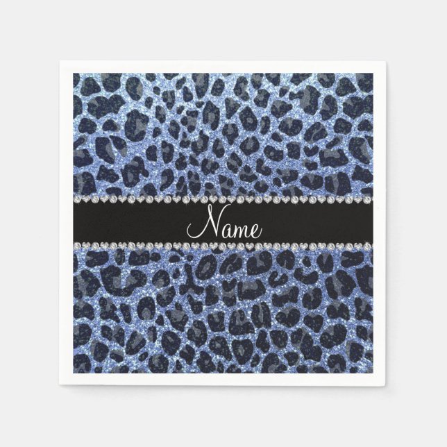 Individuelle Name hellblauer Glitzer Leopard Serviette (Vorderseite)