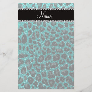 Individuelle Name heller Aqua-Glitzer Leoparddruck Briefpapier