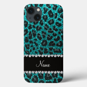 Individuelle Name heller Aqua-Glitzer Leoparddruck Case-Mate iPhone Hülle