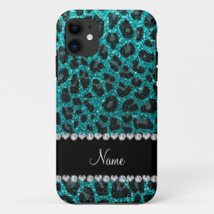 Individuelle Name heller Aqua-Glitzer Leoparddruck Case-Mate iPhone Hülle