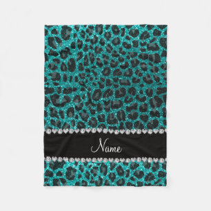 Individuelle Name heller Aqua-Glitzer Leoparddruck Fleecedecke