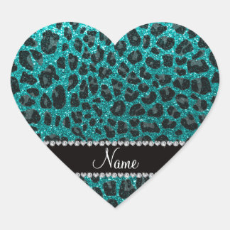 Individuelle Name heller Aqua-Glitzer Leoparddruck Herz-Aufkleber