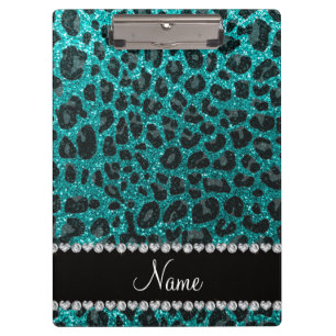 Individuelle Name heller Aqua-Glitzer Leoparddruck Klemmbrett