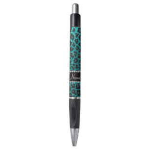 Individuelle Name heller Aqua-Glitzer Leoparddruck Kugelschreiber