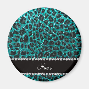 Individuelle Name heller Aqua-Glitzer Leoparddruck Magnet