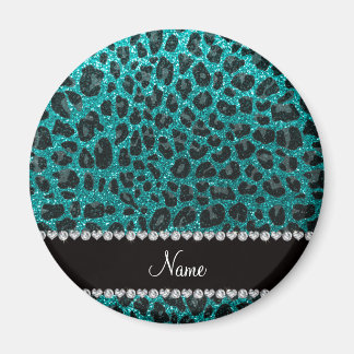 Individuelle Name heller Aqua-Glitzer Leoparddruck Magnet