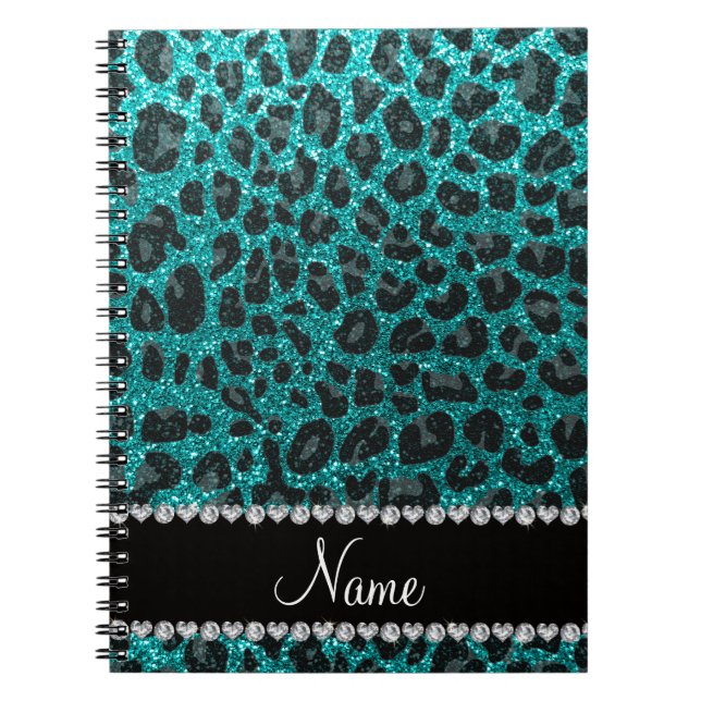Individuelle Name heller Aqua-Glitzer Leoparddruck Notizblock (Vorderseite)