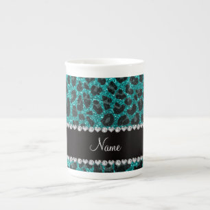 Individuelle Name heller Aqua-Glitzer Leoparddruck Prozellantasse