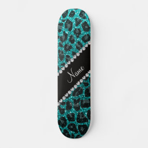 Individuelle Name heller Aqua-Glitzer Leoparddruck Skateboard