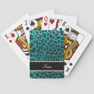 Individuelle Name heller Aqua-Glitzer Leoparddruck Spielkarten