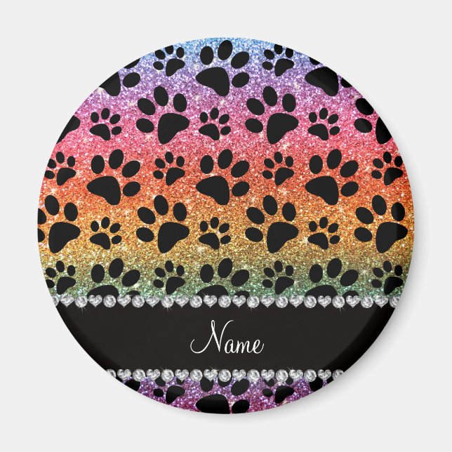 Individuelle Name heller Regenbogen Glitzer schwar Magnet (Vorne)