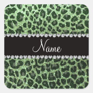 Individuelle Name hellgrün Glitzer Leopard Quadratischer Aufkleber