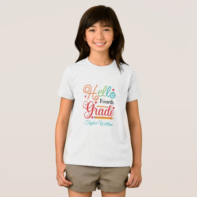 Individuelle Name Hello 4th Grade Typografy Tri-Blend Shirt (Vorderseite Voll)