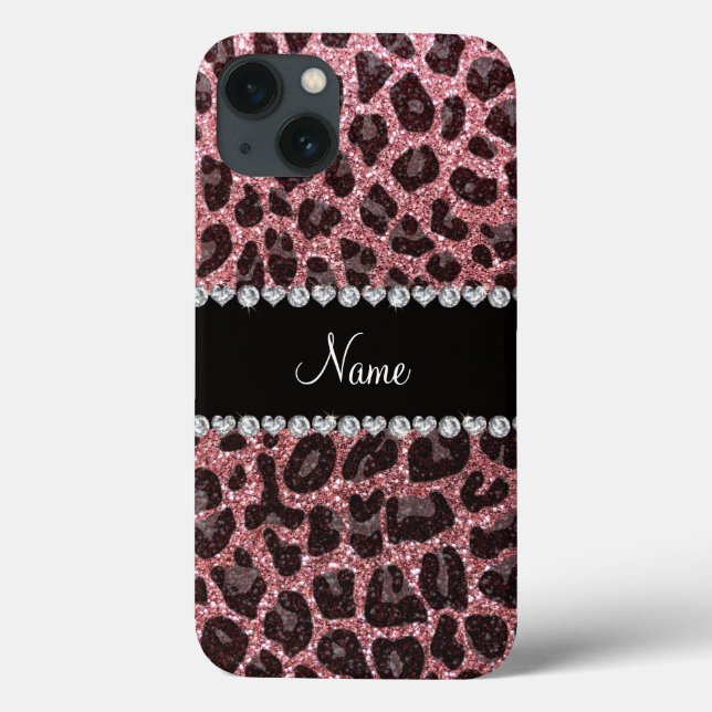 Individuelle Name hellrosa Glitzer Leopard Case-Mate iPhone Hülle (Rückseite)