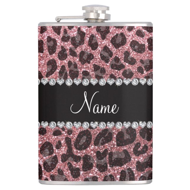 Individuelle Name hellrosa Glitzer Leopard Flachmann (Vorderseite)