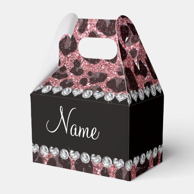 Individuelle Name hellrosa Glitzer Leopard Geschenkschachtel (Vorderseite)