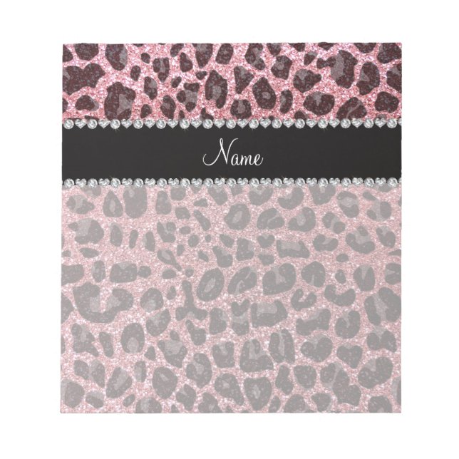 Individuelle Name hellrosa Glitzer Leopard Notizblock (Vorderseite)