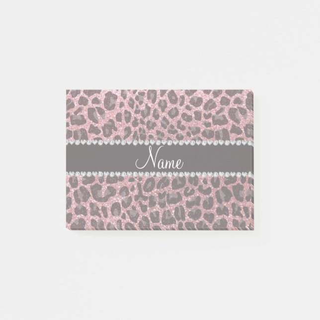 Individuelle Name hellrosa Glitzer Leopard Post-it Klebezettel (Vorderseite)