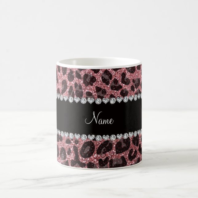 Individuelle Name hellrosa Glitzer Leopard Tasse (Mittel)