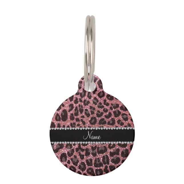 Individuelle Name hellrosa Glitzer Leopard Tiernamensmarke (Vorderseite)