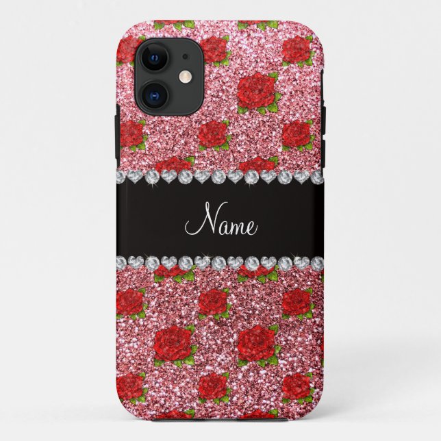 Individuelle Name hellrosa Glitzer Rose Case-Mate iPhone Hülle (Rückseite)