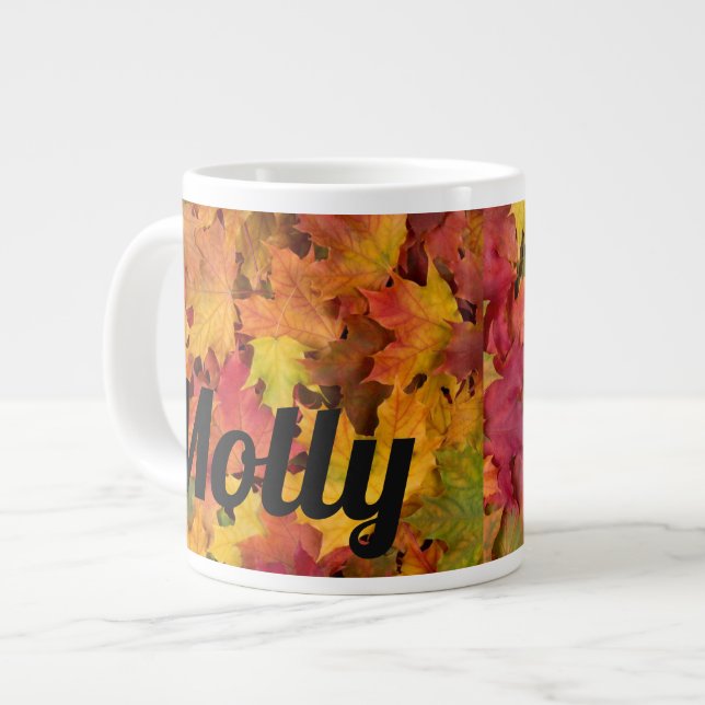 Individuelle Name Herbst Herbstlaub Kaffeebecher Jumbo-Tasse (Vorderseite Links)