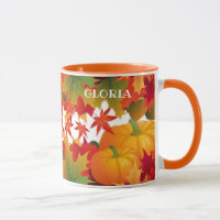 Individuelle Name Herbstlaub und Kürbis Tasse