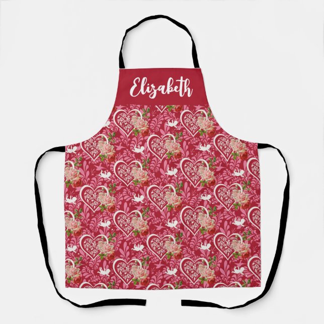 Individuelle Name Herz & Blume Valentine Schürze (Vorderseite)