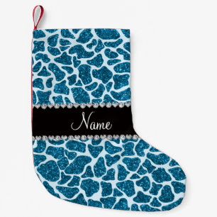 Individuelle Name Himmelsblau-Glitzer-Giraffe Kleiner Weihnachtsstrumpf