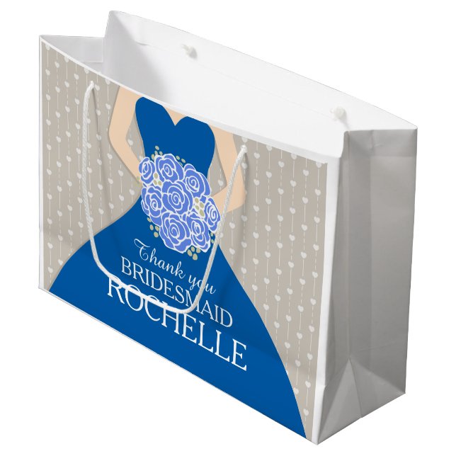 Individuelle Name Hochzeit Brautkleid blaue Tasche Große Geschenktüte (Vorderseite Schrägansicht)