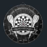 Individuelle Name-Hochzeit in Schwarz-Weiß-Holz Dartscheibe<br><div class="desc">Feiern Sie Ihren besonderen Tag mit dem Individuelle Name Wedding Dart Board aus Schwarz und Weiß Holz. Mit seinem zeitlosen monochromen Design kann dieses Mainboard mit dem Nachnamen des Paares personalisiert werden, was es zu einem einzigartigen Sake oder zu einem spielerischen Hochzeitsgeschenk macht. Dieses Stück ist ideal, um Ihrer Zuhause...</div>