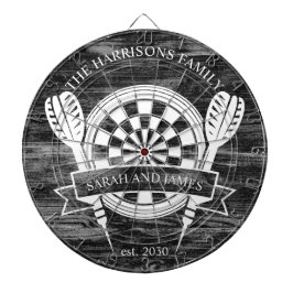 Individuelle Name-Hochzeit in Schwarz-Weiß-Holz Dartscheibe