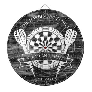 Individuelle Name-Hochzeit in Schwarz-Weiß-Holz Dartscheibe