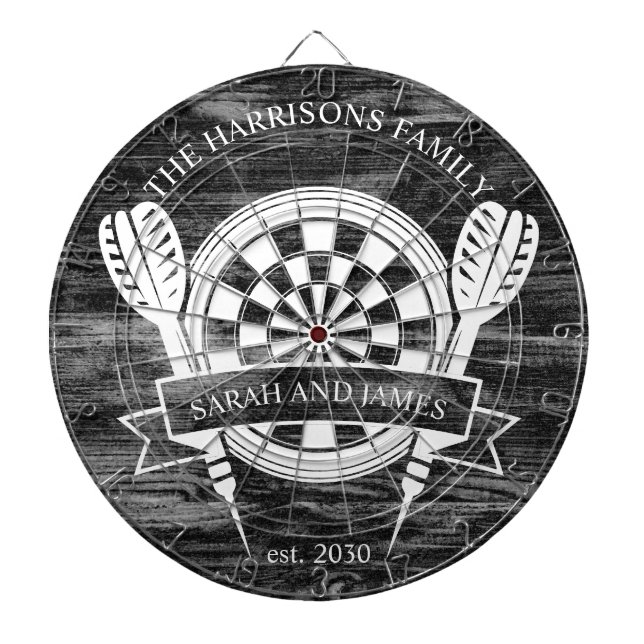 Individuelle Name-Hochzeit in Schwarz-Weiß-Holz Dartscheibe (vorne)