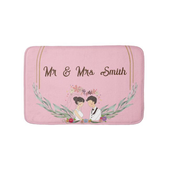 Individuelle Name Hochzeitstag in Rosa Badematte (Vorderseite)
