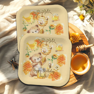 Individuelle Name Honey Bear Bienen Geburtstagspar Pappteller