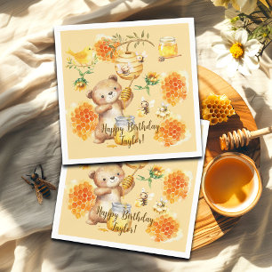 Individuelle Name Honey Bear Bienen Geburtstagspar Serviette