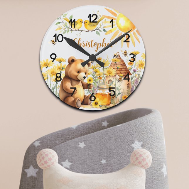 Individuelle Name Honey Bees Teddy Bear Kinderzimm Runde Wanduhr (Von Creator hochgeladen)