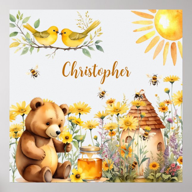 Individuelle Name Honey Bees Teddy Bear Poster (Vorne)