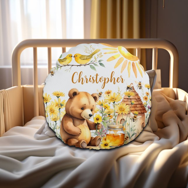 Individuelle Name Honey Bees Teddy Bear Rundes Kissen (Von Creator hochgeladen)